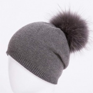 Skullies & Beanies Women Winter Kintted Beanie Hats with Real Fox Fur Pom Pom - Z-deep Grey 2 - CX18KE247QH $23.44