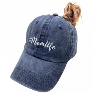 Baseball Caps Mom Life Ponytail Baseball Cap Messy Bun Vintage Washed Distressed Twill Plain Hat for Women - Navy - CM1904475...