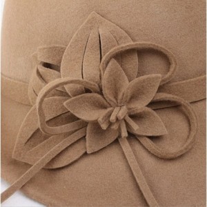 Fedoras Womens Elegant Double Flower 100% Wool Pillbox Hat Fascinator Hat Beanie Hat - Light Tan 1 - CS18GD7X98L $19.84