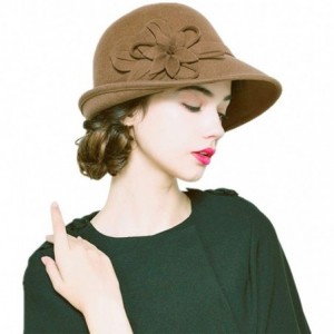 Fedoras Womens Elegant Double Flower 100% Wool Pillbox Hat Fascinator Hat Beanie Hat - Light Tan 1 - CS18GD7X98L $19.84