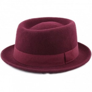 Fedoras Classic Porkpie Wool Felt Pork Pie Hat - Bordeaux - CK187YSOTMH $35.52