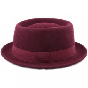 Fedoras Classic Porkpie Wool Felt Pork Pie Hat - Bordeaux - CK187YSOTMH $35.52