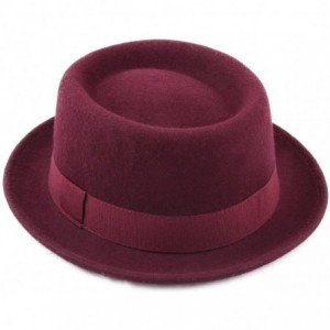 Fedoras Classic Porkpie Wool Felt Pork Pie Hat - Bordeaux - CK187YSOTMH $35.52