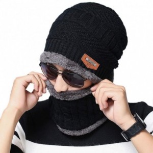Skullies & Beanies Warm Winter Beanie Hat & Scarf Set Stylish Knit Skull Cap for Men Women - 01 Black - CG1888IEOXN $17.60