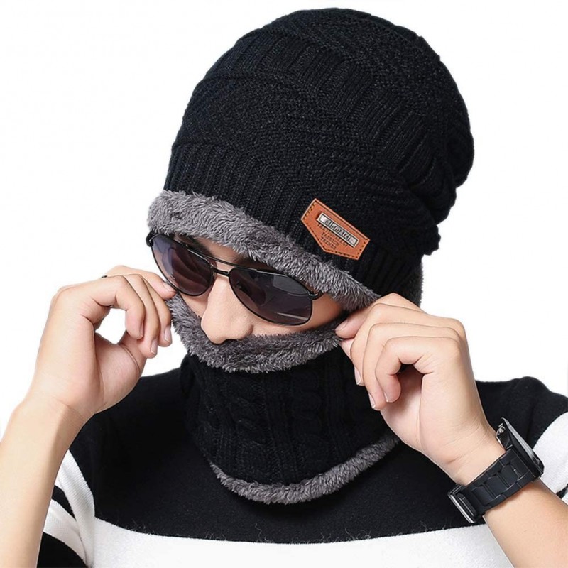 Skullies & Beanies Warm Winter Beanie Hat & Scarf Set Stylish Knit Skull Cap for Men Women - 01 Black - CG1888IEOXN $8.34