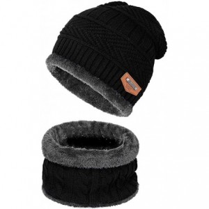 Skullies & Beanies Warm Winter Beanie Hat & Scarf Set Stylish Knit Skull Cap for Men Women - 01 Black - CG1888IEOXN $8.34