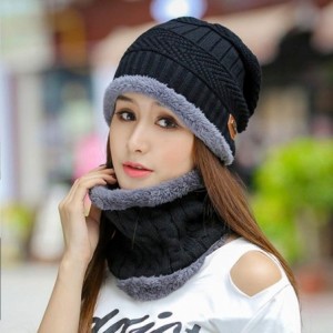 Skullies & Beanies Warm Winter Beanie Hat & Scarf Set Stylish Knit Skull Cap for Men Women - 01 Black - CG1888IEOXN $8.34