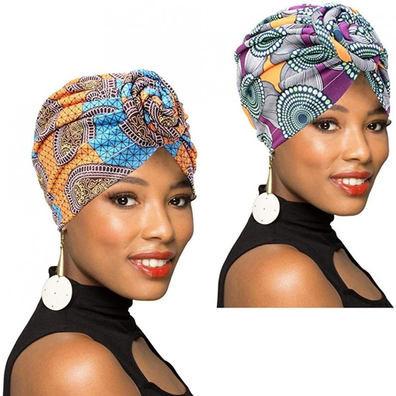 Skullies & Beanies 1Pack/2Packs/4Packs Women Turban African Pattern Knot Headwrap Beanie Pre-Tied Bonnet Chemo Cap Hair Loss ...