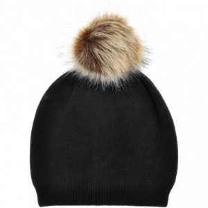 Skullies & Beanies Womens Warm Faux Fur Pom Pom Beanies Hat Winter Skullies Cap for Girls - Black - CZ186XOAGRI $13.57