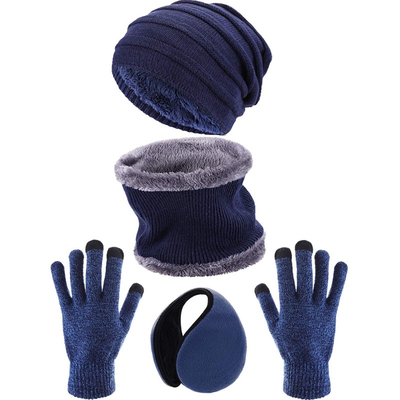 Skullies & Beanies 4 Pieces Ski Warm Set Includes Winter Hat Scarf Warmer Gloves Winter Outdoor Earmuffs for Adults Kids (Set...