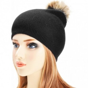 Skullies & Beanies Womens Warm Faux Fur Pom Pom Beanies Hat Winter Skullies Cap for Girls - Black - CZ186XOAGRI $13.57