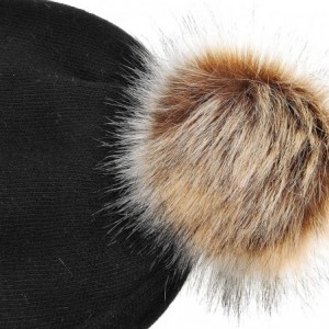 Skullies & Beanies Womens Warm Faux Fur Pom Pom Beanies Hat Winter Skullies Cap for Girls - Black - CZ186XOAGRI $13.57