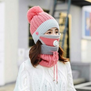 Skullies & Beanies Fleece Lined Knit Beanie Scarf Mouth Mask Set for Girl and Women Winter Ski Hat with Pompom - CX18ZE62CIO ...