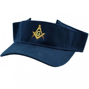 Visors Gold Square & Compass Embroidered Masonic Cotton Twill Adjustable Visor Hat - Navy - CI127DCG797 $41.25