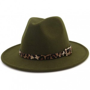 Fedoras Women's Wide Brim Felt Fedora Panama Hat with Leopard Belt Buckle - Green - CD18IZW62AS $30.18