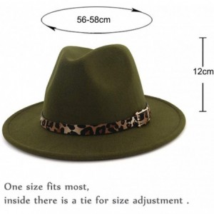 Fedoras Women's Wide Brim Felt Fedora Panama Hat with Leopard Belt Buckle - Green - CD18IZW62AS $13.88