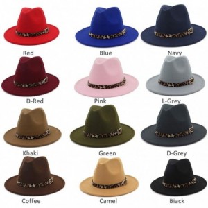 Fedoras Women's Wide Brim Felt Fedora Panama Hat with Leopard Belt Buckle - Green - CD18IZW62AS $13.88