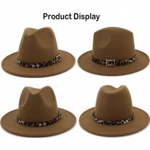 Fedoras Women's Wide Brim Felt Fedora Panama Hat with Leopard Belt Buckle - Green - CD18IZW62AS $25.32