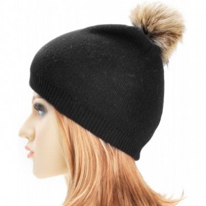 Skullies & Beanies Womens Warm Faux Fur Pom Pom Beanies Hat Winter Skullies Cap for Girls - Black - CZ186XOAGRI $13.57