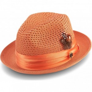 Fedoras Men's Braided Pinch Fedora Hat H24 - Apricot - CE1972OY7OK $81.67
