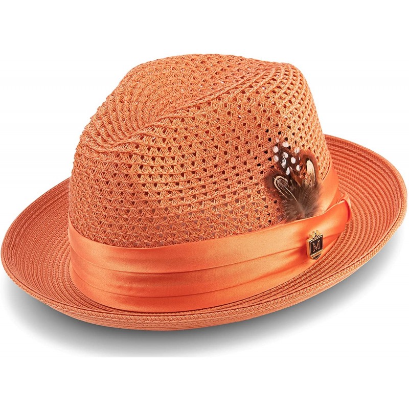 Fedoras Men's Braided Pinch Fedora Hat H24 - Apricot - CE1972OY7OK $50.35