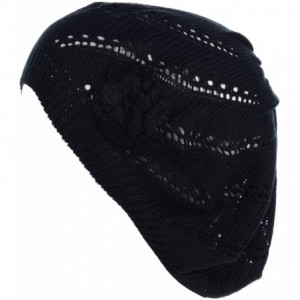 Berets Chic Parisian Style Soft Lightweight Crochet Cutout Knit Beret Beanie Hat - Swirl Black - C412MWV2727 $20.41