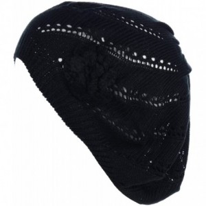 Berets Chic Parisian Style Soft Lightweight Crochet Cutout Knit Beret Beanie Hat - Swirl Black - C412MWV2727 $12.69