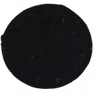 Berets Chic Parisian Style Soft Lightweight Crochet Cutout Knit Beret Beanie Hat - Swirl Black - C412MWV2727 $12.69