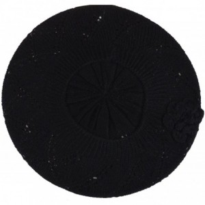 Berets Chic Parisian Style Soft Lightweight Crochet Cutout Knit Beret Beanie Hat - Swirl Black - C412MWV2727 $12.69