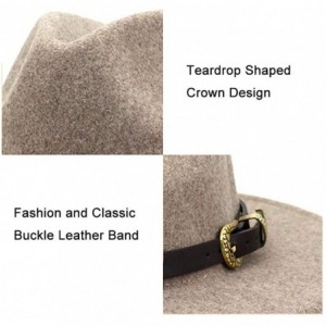 Fedoras Women Belt Buckle Wool Wide Brim Fedora Hat - Metal Buckle Oatmeal - CV1938NUNTX $15.53