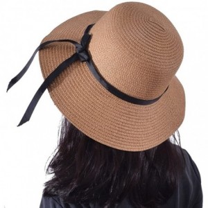 Sun Hats Sun Straw Hats for Women Floppy Foldable Wide Brim Summer Beach Hat UV Protection - B Khaki - CX18G4YO6ND $31.16