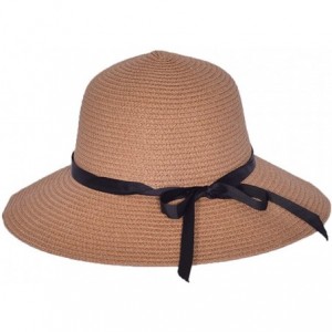 Sun Hats Sun Straw Hats for Women Floppy Foldable Wide Brim Summer Beach Hat UV Protection - B Khaki - CX18G4YO6ND $12.95