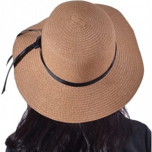 Sun Hats Sun Straw Hats for Women Floppy Foldable Wide Brim Summer Beach Hat UV Protection - B Khaki - CX18G4YO6ND $31.16