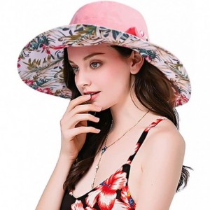 Sun Hats Womens Wide Brim Floppy Sun Hat Reversible Summer Beach Hats with Detachable Bowknot - Pink - CT18GSE5NQZ $12.82