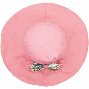 Sun Hats Womens Wide Brim Floppy Sun Hat Reversible Summer Beach Hats with Detachable Bowknot - Pink - CT18GSE5NQZ $12.82