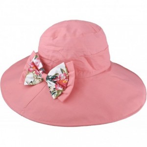 Sun Hats Womens Wide Brim Floppy Sun Hat Reversible Summer Beach Hats with Detachable Bowknot - Pink - CT18GSE5NQZ $19.10