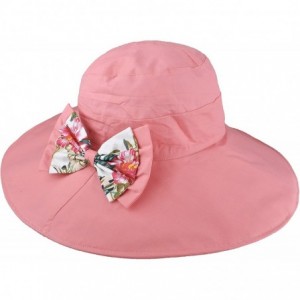 Sun Hats Womens Wide Brim Floppy Sun Hat Reversible Summer Beach Hats with Detachable Bowknot - Pink - CT18GSE5NQZ $12.82