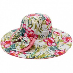 Sun Hats Womens Wide Brim Floppy Sun Hat Reversible Summer Beach Hats with Detachable Bowknot - Pink - CT18GSE5NQZ $12.82