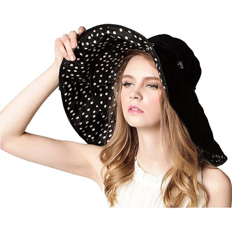 Sun Hats Womens Large Brim Floppy Foldable Roll up UPF 50+ Beach Sun Hat - Black - CZ12E8Y7EVN $16.62