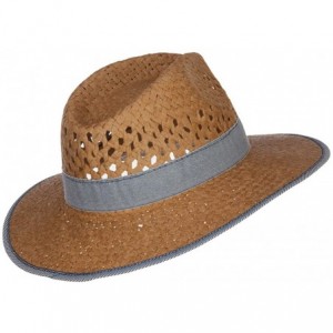 Fedoras Denim Band Straw Panama Hat - Natural - CH12ENSC10D $36.71