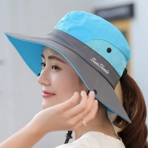 Sun Hats Summer Sun Hat- Women Girls Foldable Wide Brim Hat UV Protection Bucket Cap Ponytail for Beach Safari Fishing - C918...