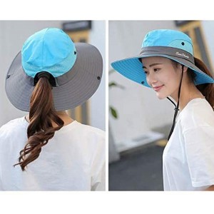 Sun Hats Summer Sun Hat- Women Girls Foldable Wide Brim Hat UV Protection Bucket Cap Ponytail for Beach Safari Fishing - C918...