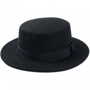 Fedoras Women Boater Hat Bowler Sailor Wide Brim Flat Top Caps Wool Blend - Black - CD184HL7CA6 $12.96