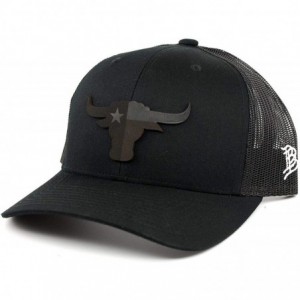 Baseball Caps Texas 'Midnight Longhorn' Black Leather Patch Hat Curved Trucker - Black - CH18IGQKSKX $35.38