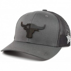 Baseball Caps Texas 'Midnight Longhorn' Black Leather Patch Hat Curved Trucker - Black - CH18IGQKSKX $35.38