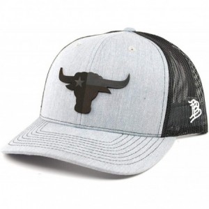 Baseball Caps Texas 'Midnight Longhorn' Black Leather Patch Hat Curved Trucker - Black - CH18IGQKSKX $35.38