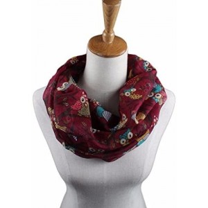 Headbands Women Owl Pattern Print Elegant Lightweight Silk Accessaries Warm Wrap Shawl Scarf - Red - CR12L2B920B $9.52
