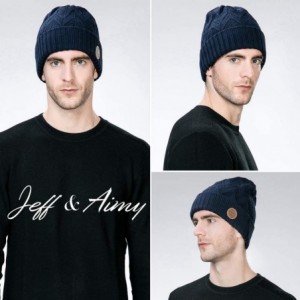 Skullies & Beanies Mens Wool/Acrylic Knitted Slouchy Beanie Winter Hats Warm Fashion Skull Cap - 89208navy - CF193DWR38E $10.75