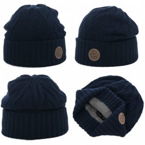 Skullies & Beanies Mens Wool/Acrylic Knitted Slouchy Beanie Winter Hats Warm Fashion Skull Cap - 89208navy - CF193DWR38E $10.75