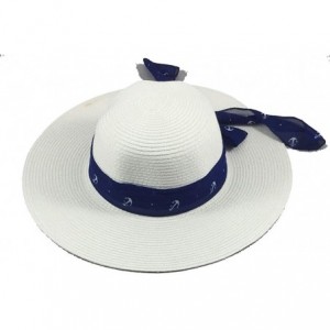 Visors Wide Brim Large Bow Floppy Summer Straw Sun Hat - 7148 White - C717YCRU35O $13.63